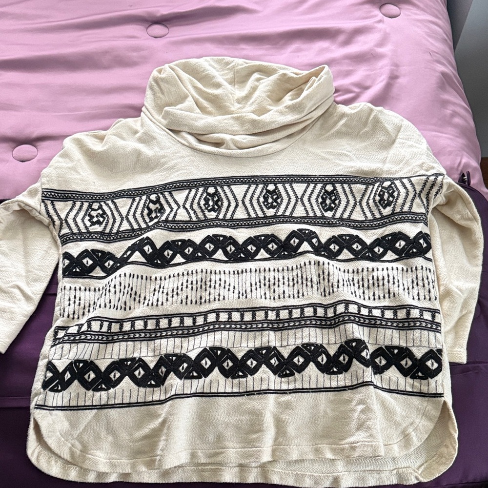 Lucky Brand Cream and Black Cowl Neck Sweater